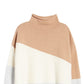 French Connection Women's Patchwork Funnel Neck Sweater Brown Size Medium