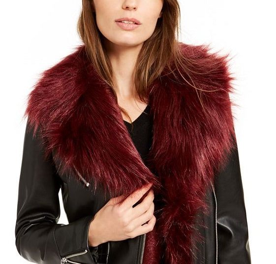 Bar III Women's Winter Faux Leather Moto Coat Black Size X-Large