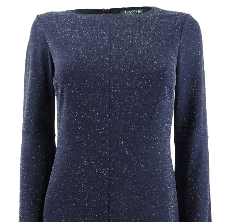 Ralph Lauren Women's Metallic Ponte Dress Blue Size 8 Petite