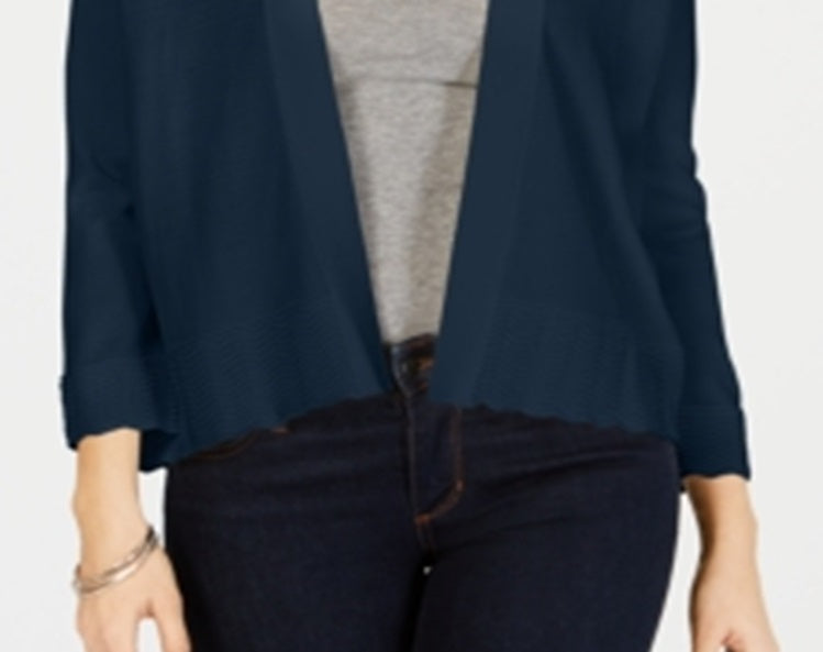 Charter Club  Women's Textured Knit Open Cardigan Blue Size XXL
