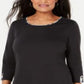 Karen Scott Women's Printed Trim Top Black Size Petite Small