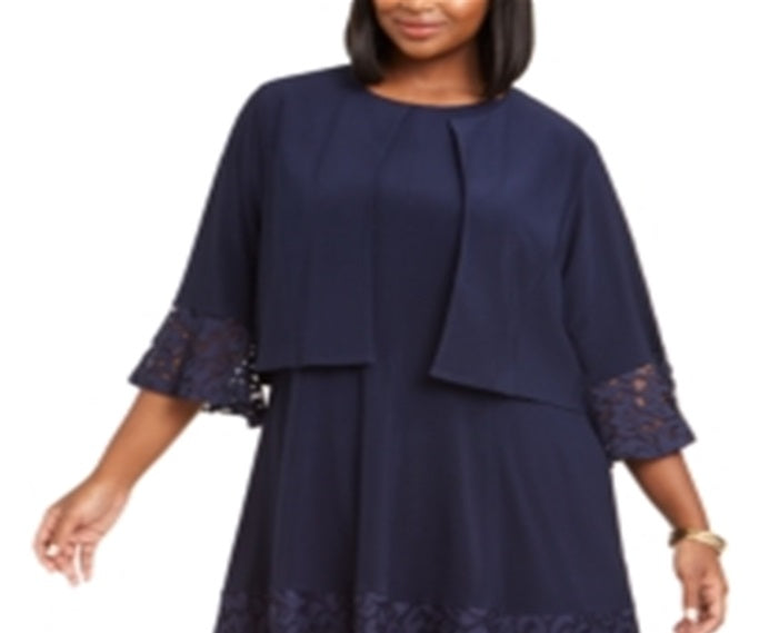 Jessica Howard Women's Scoop Neck Above the Knee Shift Party Dress Blue Size 20W