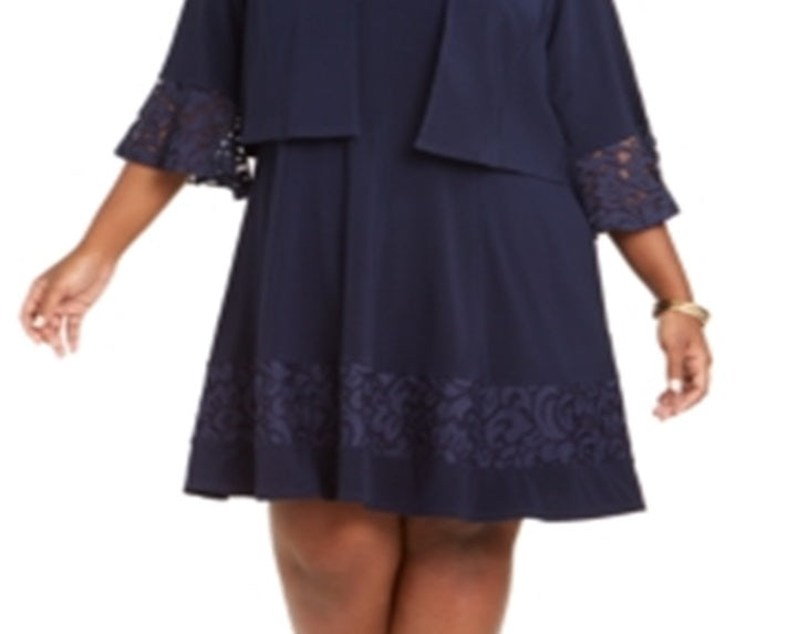 Jessica Howard Women's Scoop Neck Above the Knee Shift Party Dress Blue Size 20W