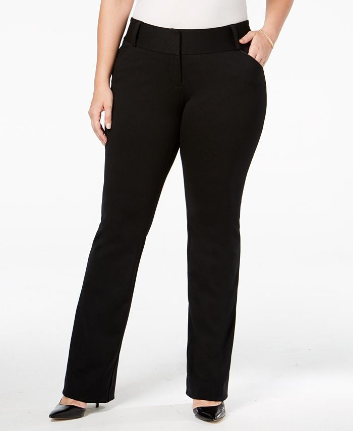 Alfani Women's Tummy-Control Faux Leather Trim Pants Black Size 0