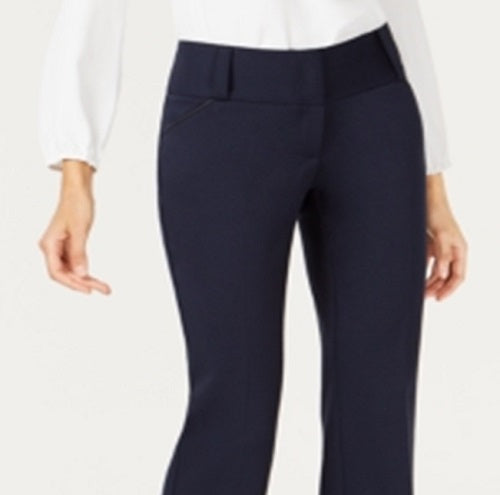 Alfani Women's Faux Leather Trim Wide Leg Trousers Blue Size 24X4.5