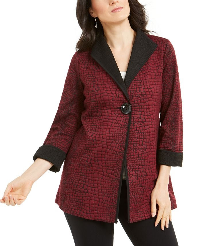 JM Collection Women's Printed 3/4 Sleeve Jacket Red Size Petite XL