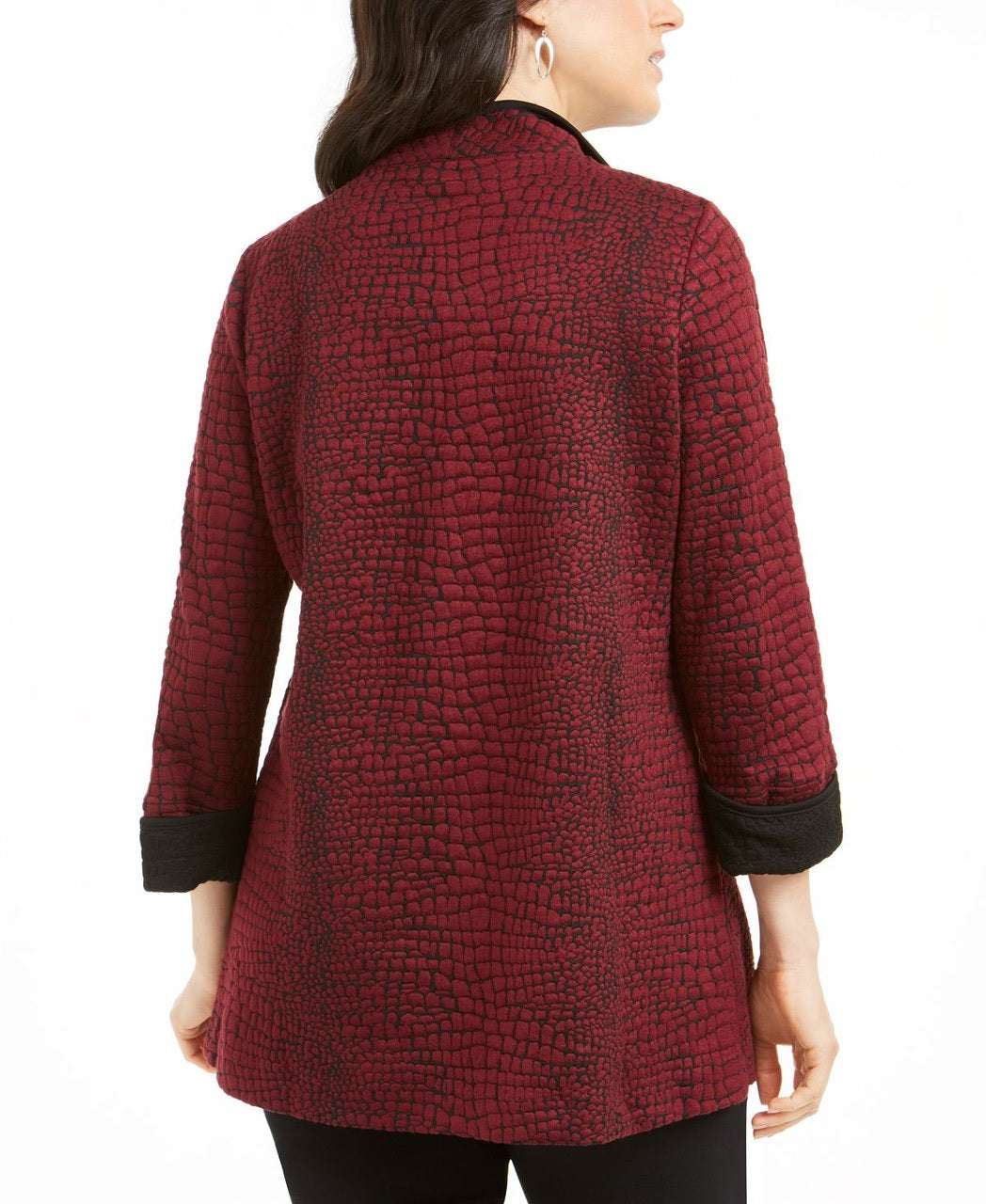JM Collection Women's Printed 3/4 Sleeve Jacket Red Size Petite XL