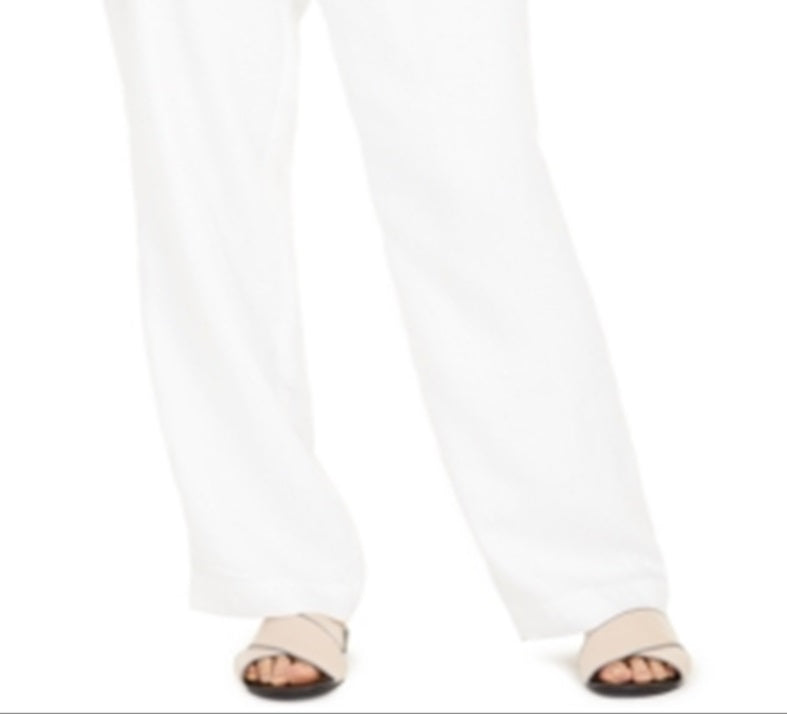 Charter Club Women's Linen Drawstring Waist Pants White Size M