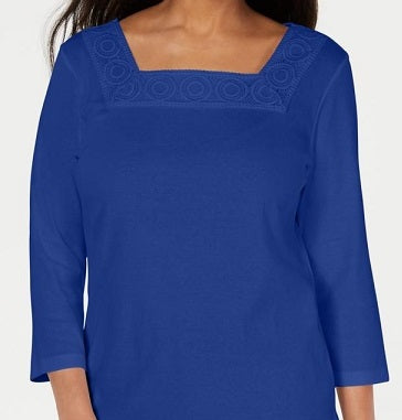 Karen Scott Women's Crochet Square Neck Top Blue Size XXL