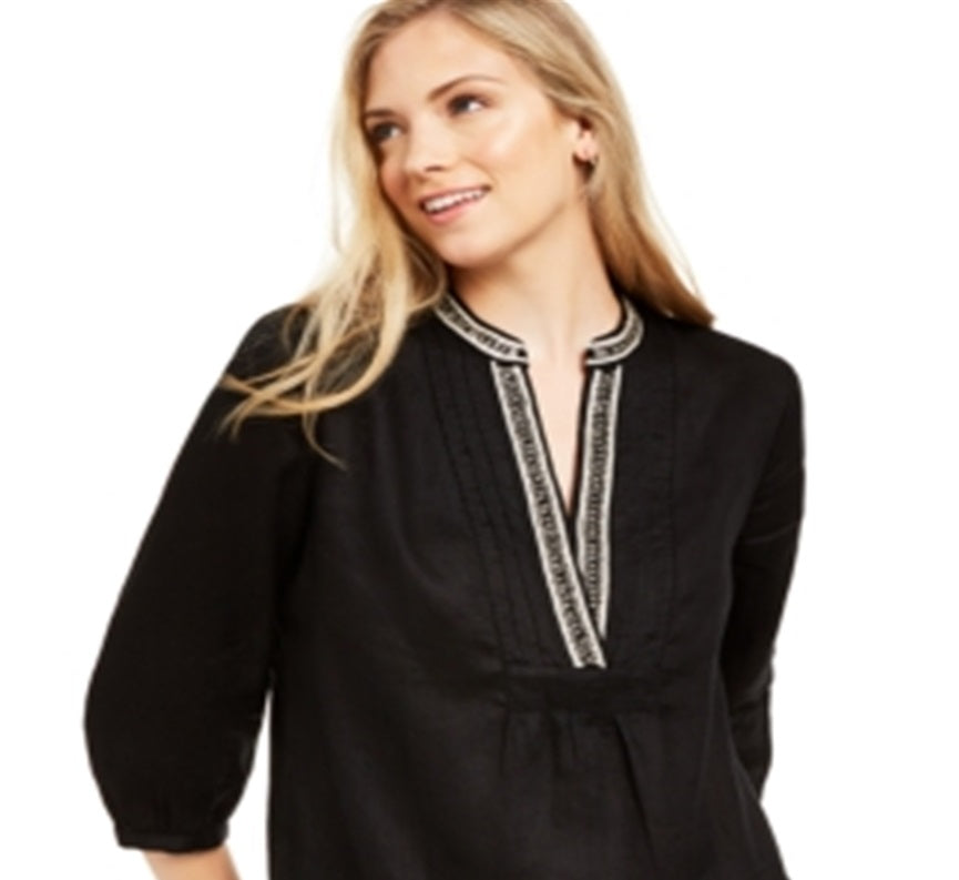 Charter Club Women's Embellished Neck Tunic Black Size X-Small