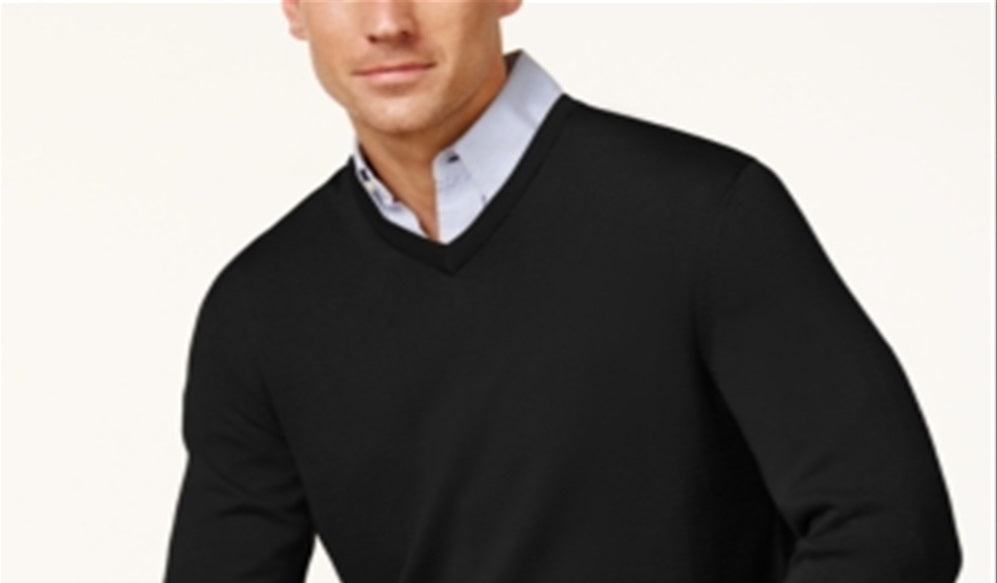 Club Room Men's Solid V-Neck Merino Wool Blend Sweater Black Size 3XLRG