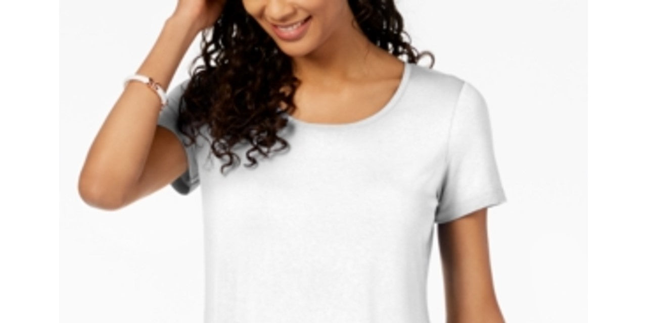 JM Collection Women's Solid T-Shirt Passion Fl White Size XL