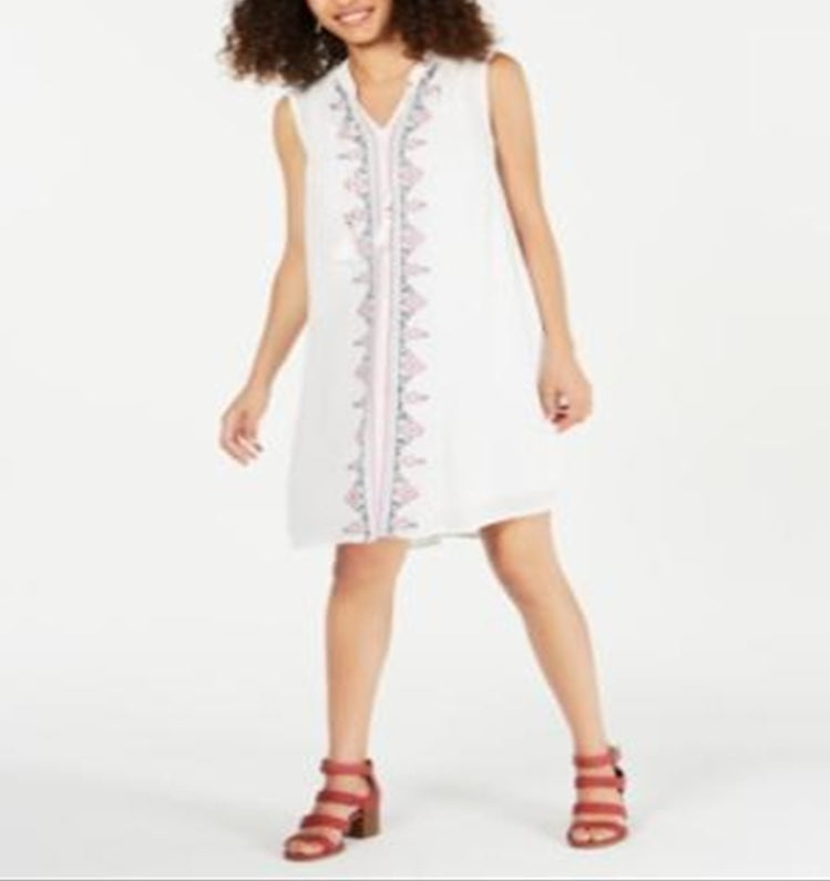 Style & Co Women's Embroidered Tassel Tie Dress White Size XX-Large