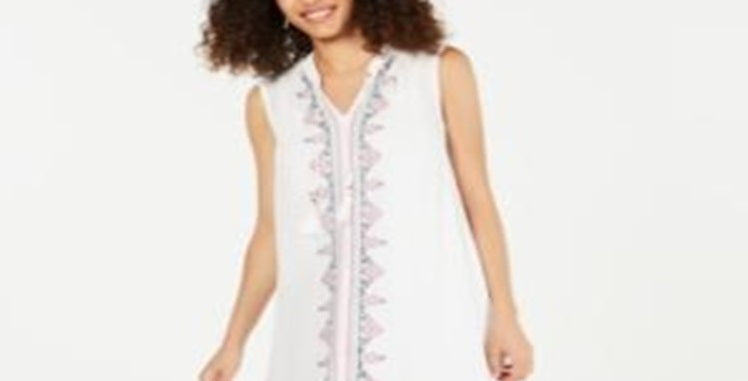 Style & Co Women's Embroidered Tassel Tie Dress White Size XX-Large