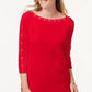 Karen Scott Women's Cotton Stud Trim Boat Neck Top Red Size Petite M