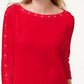 Karen Scott Women's Cotton Stud Trim Boat Neck Top Red Size Petite M