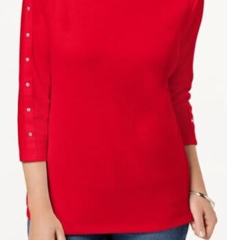 Karen Scott Women's Cotton Stud Trim Boat Neck Top Red Size Petite M