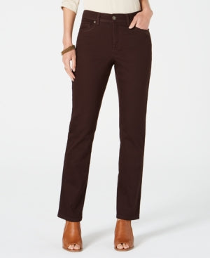 Style & Co Women's Petite Tummy-Control Straight-Leg Jeans Brown Size Petite 2