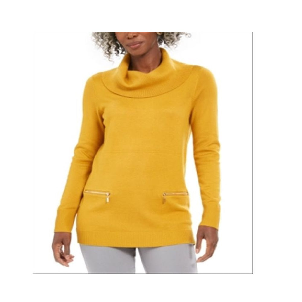 JM Collection Women's  Stud-Sleeve Pullover Turtlenec Tawny Mustard Size S