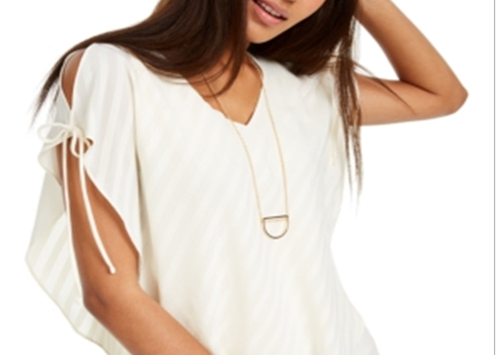 BCX Juniors' Tie-Sleeve Layered-Look Top White Size S