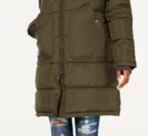 Maralyn & Me Junior's Faux Fur Trim Hooded Puffer Coat Green Size XX-Large