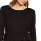 INC Women's V Neck Long Sleeve Peplum Top Black Size Large