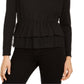 INC Women's V Neck Long Sleeve Peplum Top Black Size Large