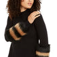 Alfani Women's Striped Faux Fur Cuff Sweater Black Size Small