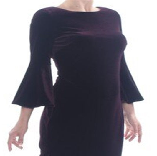 Calvin Klein Women's Bell Sleeve Velvet Dress Purple Size 4