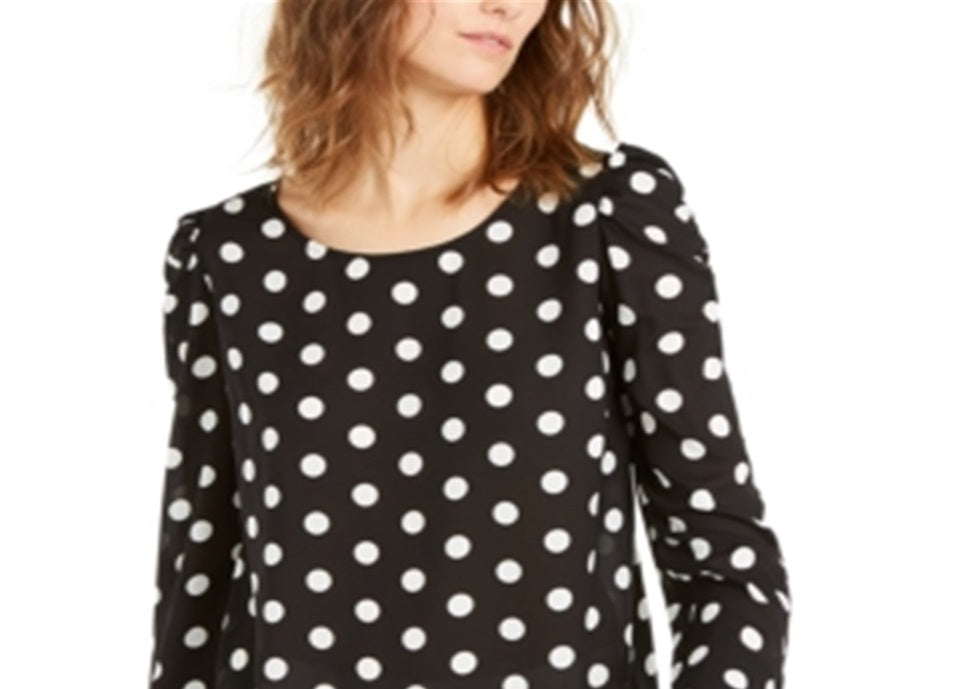 Alfani Women's Polka Dot Puff Sleeve Blouse Black Size X-Large