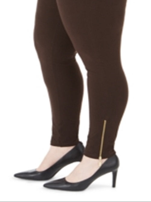 JM Collection Women's Plus Zipper Hem Leggings Brown Size 0X