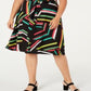 Bar III Women's Belted Button Front Printed Knee Length a Line Skirt Black Size 16W