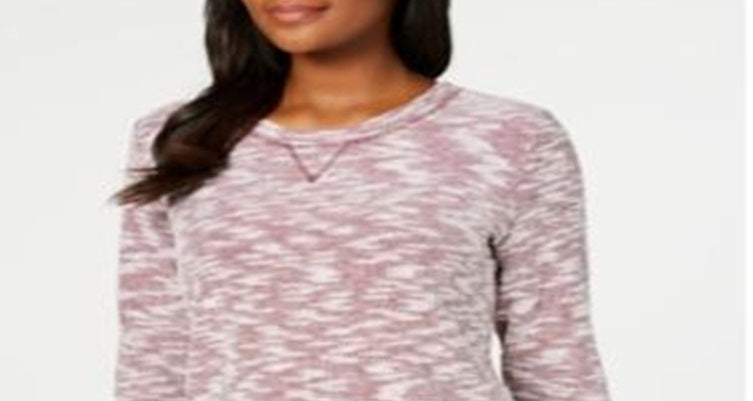 Karen Scott Women's Textured Long Sleeve Jewel Neck Sweater Red Size Medium