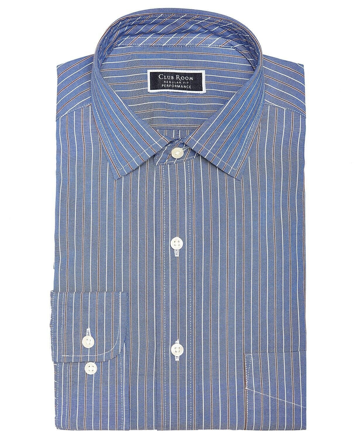 Ryan Seacrest Distinction Men's Ultimate Slim-Fit Non-Iron Performance Stretch Pattern Dress Shirt  Blue Dobby Size 14.5X32-33