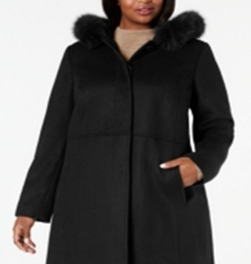 Forecaster Women's Plus Fox Fur Trim Hooded Maxi Coat Black Size 18W
