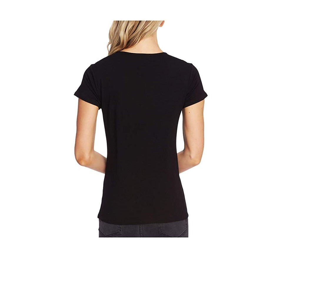 Vince Camuto Women's  Embellished Short Sleeve T-Shirt Top Rich Black Size Large