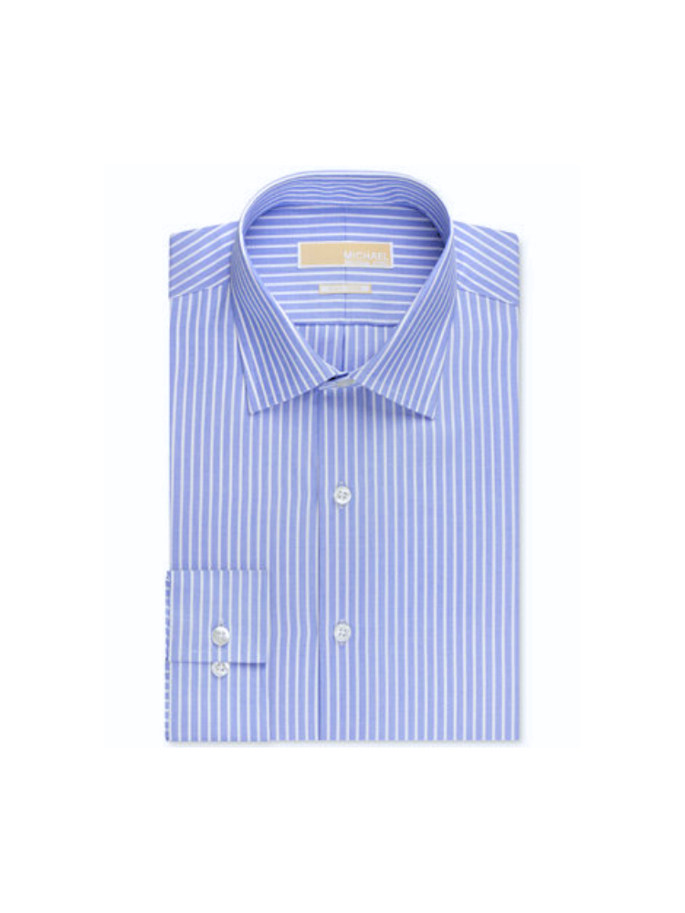 Michael Kors Men's Dress Shirt Regular Fit Performance Blue Size L