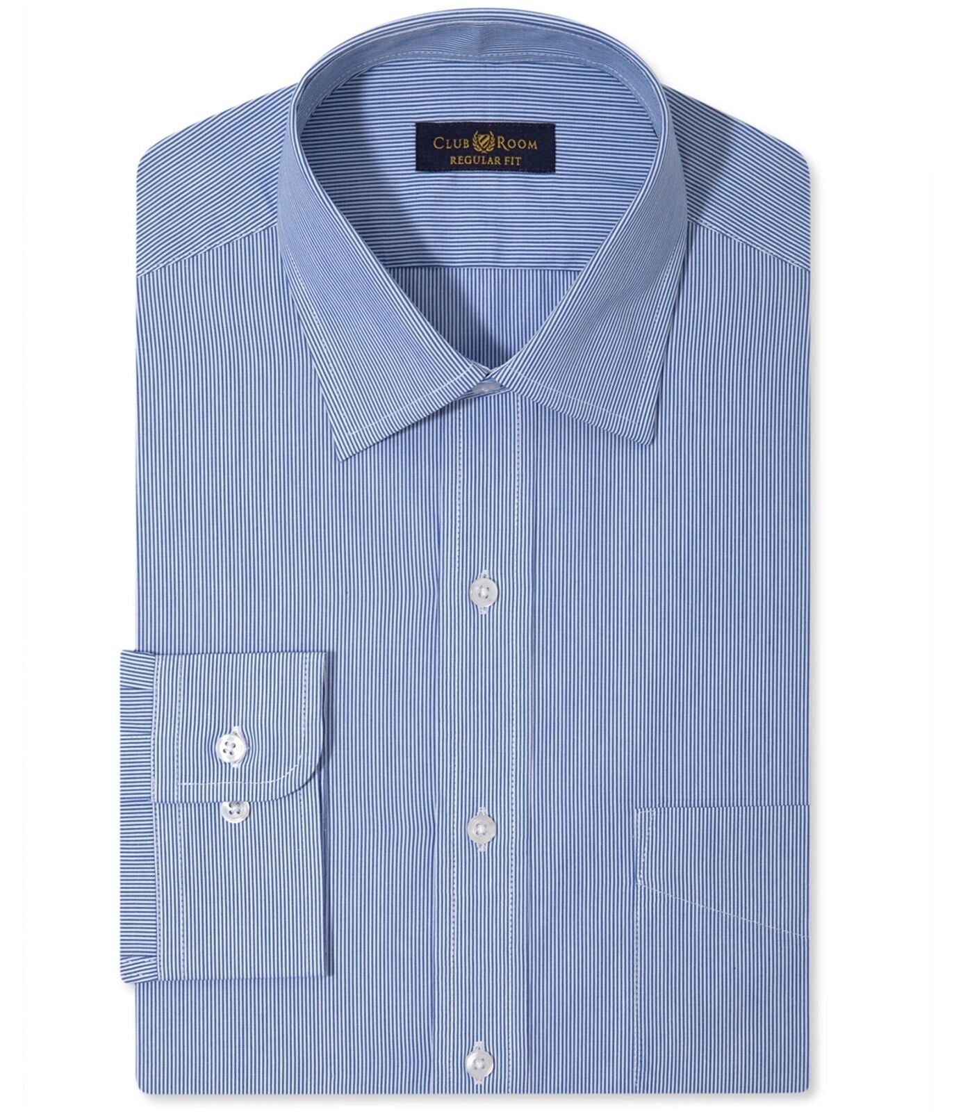 Club Room Men's Wrinkle Resistant Button up Dress Shirt Blue Size 18