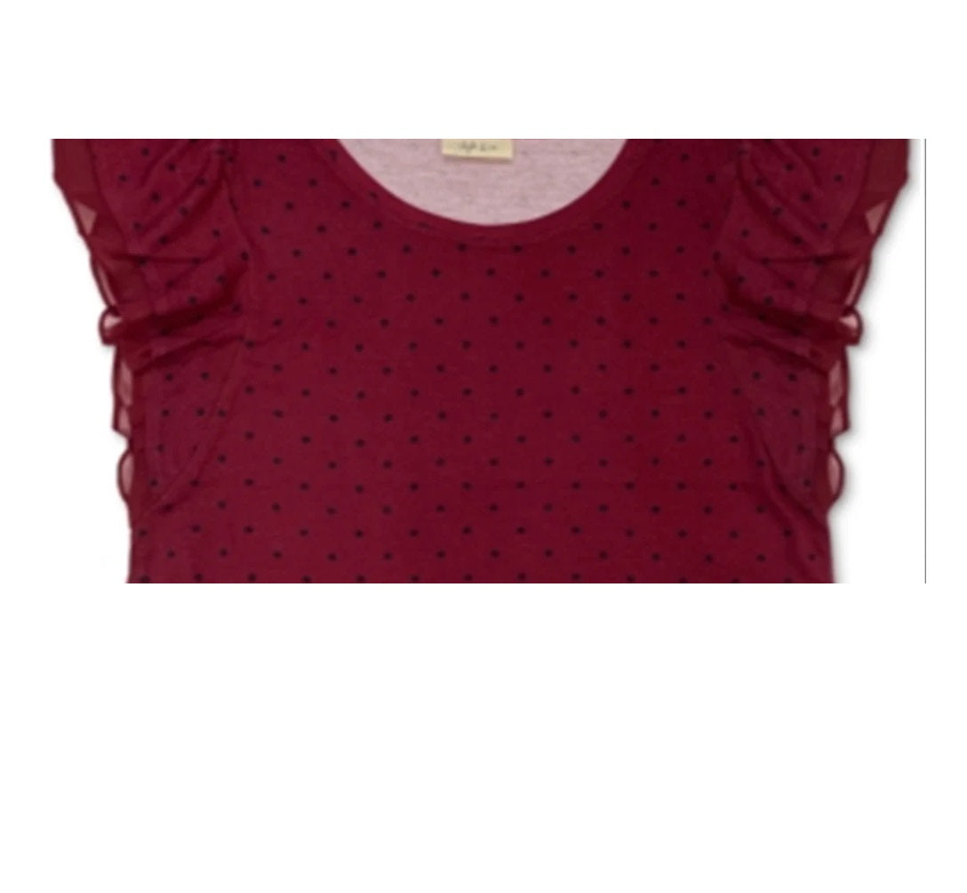 Style & Co Women's Dot Print Flutter Sleeve Top Red Size XX-Large