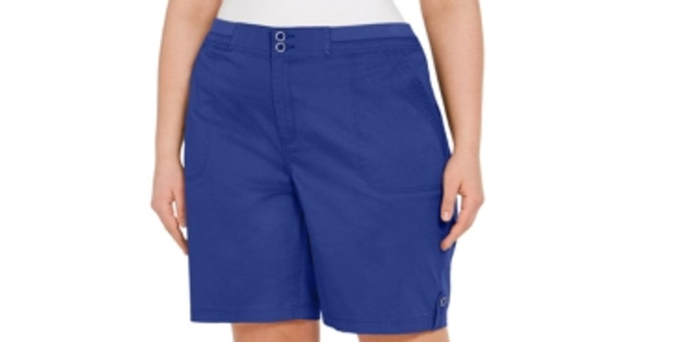 Karen Scott Women's Plus Solid Khaki Bermuda Shorts Blue Size 20