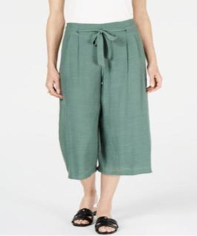 JM Collection Women's Tie Front Textured Capri Pants Green Size Large
