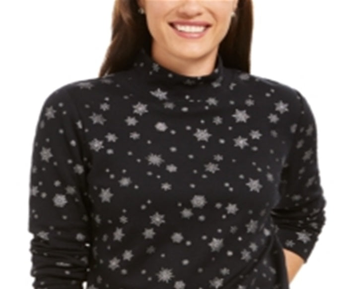 Karen Scott Women's Snowy Glory Mock Neck Top Black Size XX-Large