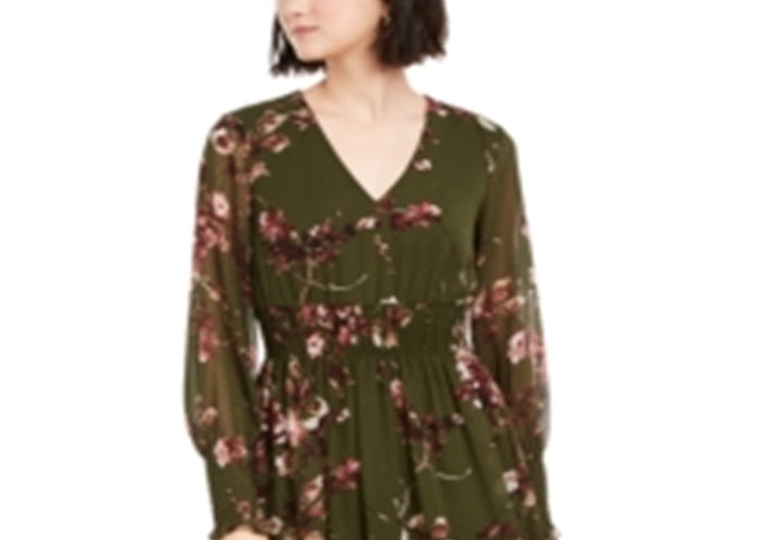 Taylor Women's Floral-Print V-Neck Dress Green Size 16