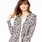 Charter Club Women's Animal Print Pure Cashmere Cardigan Gray Size Petite L