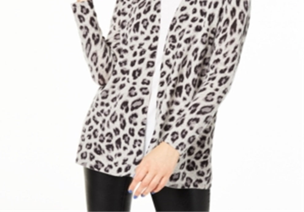 Charter Club Women's Animal Print Pure Cashmere Cardigan Gray Size Petite L