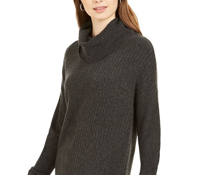 Style & Co Women's Mixed Stitch Ribbed Turtleneck Tunic Sweater Gray Size X-Large