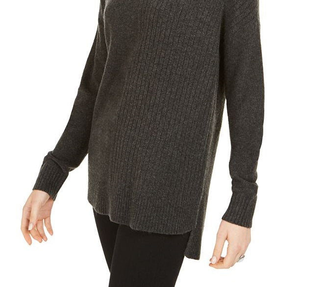 Style & Co Women's Mixed Stitch Ribbed Turtleneck Tunic Sweater Gray Size X-Large