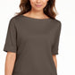 Karen Scott Women's Boat Neck Elbow Sleeve Top Brown Size Small