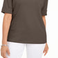 Karen Scott Women's Boat Neck Elbow Sleeve Top Brown Size Small