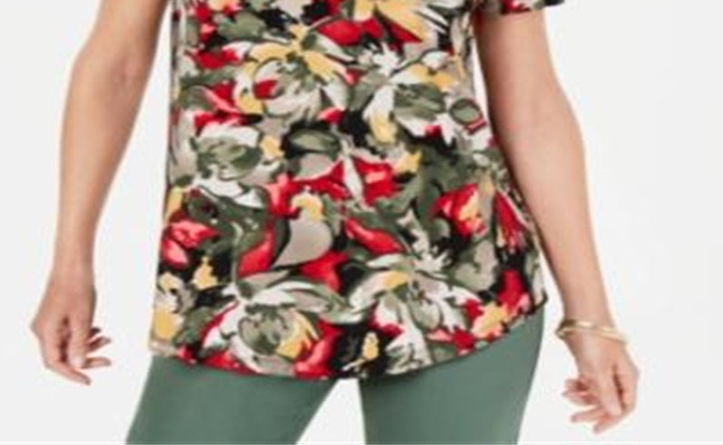 JM Collection Women's Printed Cold Shoulder Top Green Size Medium